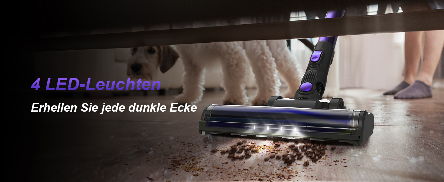 Бездротовий акумуляторний пилосос з потужністю 25000Pa, 175W, час роботи 50 хвилин. Бездротовий ручний пилосос з антизаплутаною щіткою, самостійною підставкою та легким корпусом. Підходить для килимів, твердих підлог та видалення шерсті тварин. Колір: фіолетовий