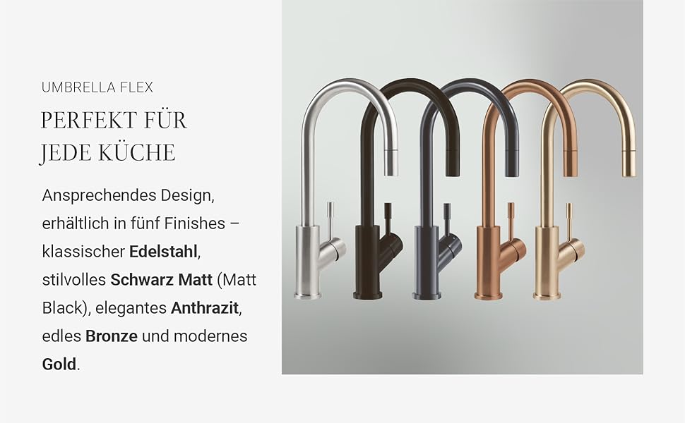 Змішувач кухонний Villeroy & Boch Umbrella Flex з висувним душем, бронзовий, високий вилив 220 мм