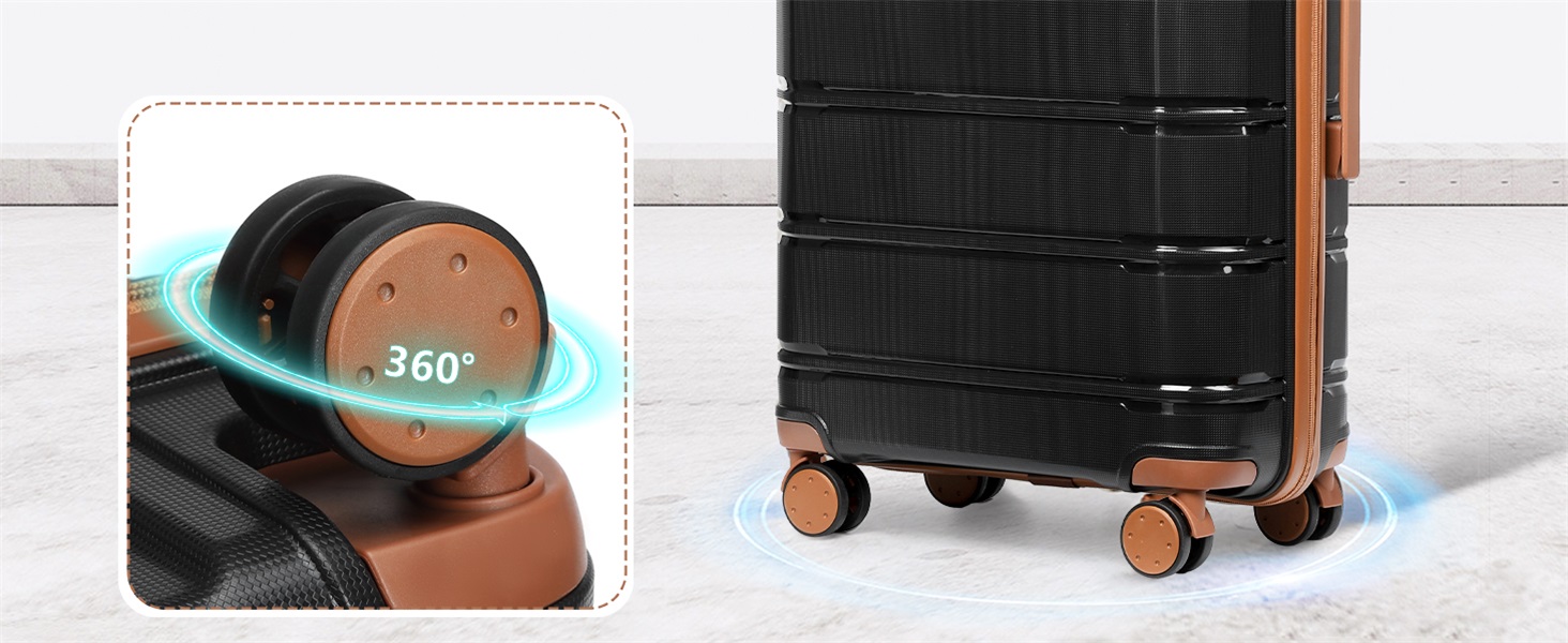 Набір валіз Joyway 5шт з жорстким корпусом, 4 колеса та TSA-замок. В комплекті: косметичка та сумка. Чорний/коричневий колір.