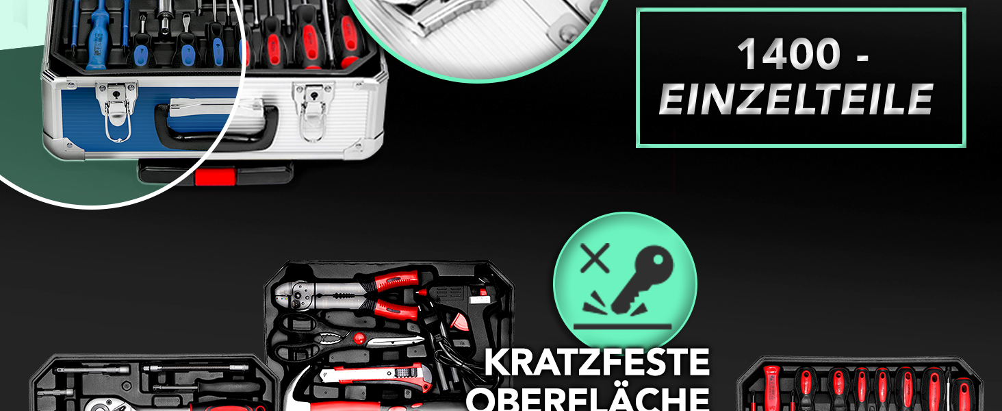 Набір інструментів TRESKO 1400 предметів у кейсі: професійний валіза з інструментами з Cr-V сталі (зелений)