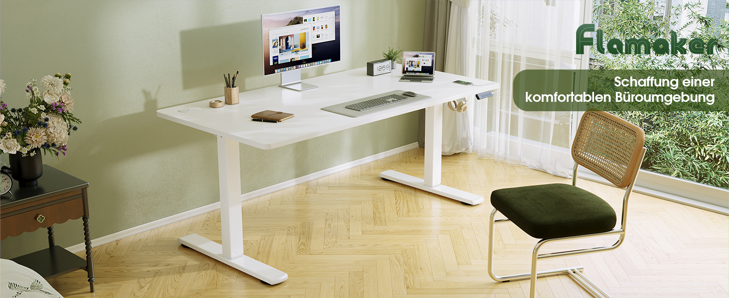 Електричний регульований стіл Flamaker з пам'яттю, ігровий стіл з USB-зарядкою (160 x 60 см)