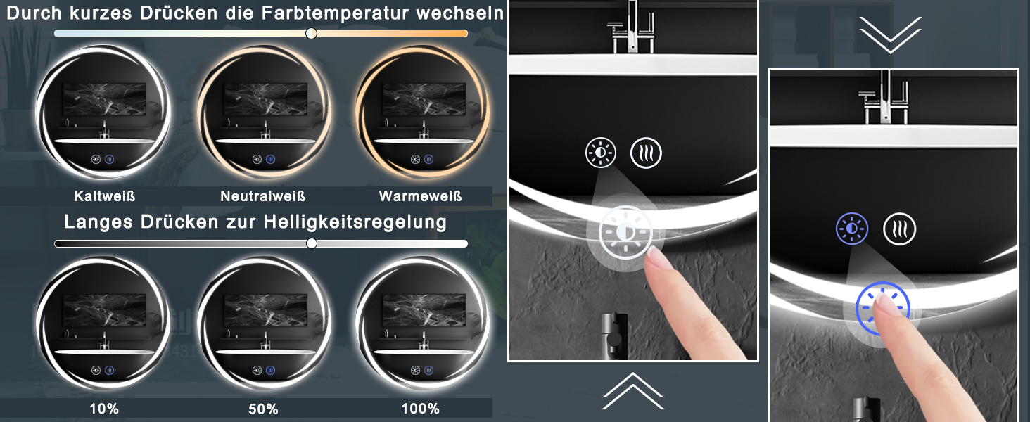 Круглий дзеркало для ванної кімнати Mursche з підсвічуванням, 60 см, LED, IP44, сенсорне регулювання, проти запотівання, для ванної кімнати та туалету