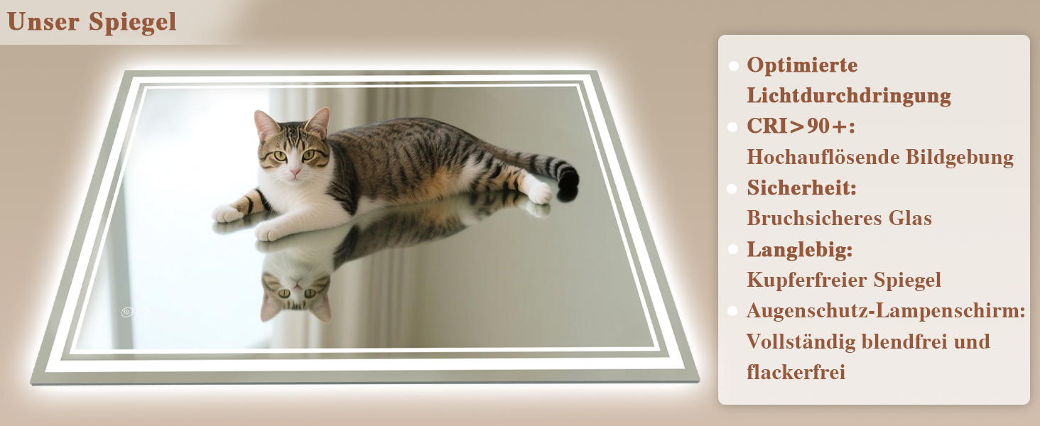 Дзеркало для ванної кімнати з підсвічуванням Badspiegel 50x70см LED, антизапар, сенсорне керування, регулювання яскравості, 3 кольори світла, настінне, горизонтальне/вертикальне