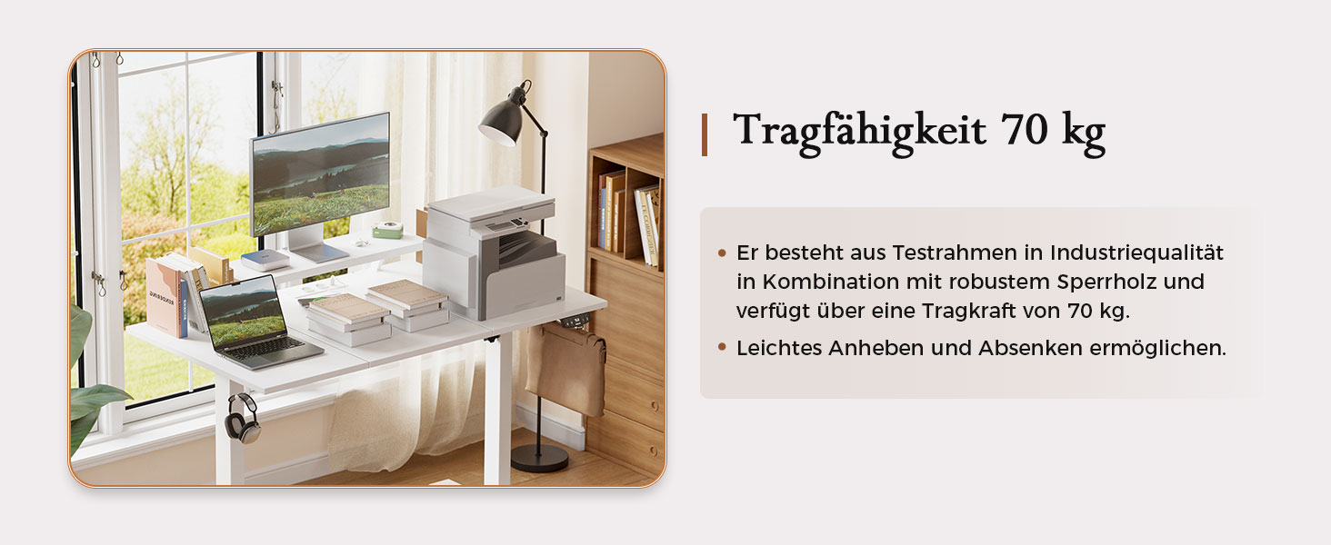 Регульований по висоті письмовий стіл Klicelor 140x60 см з LED-підсвіткою, розетками та підставкою для монітора, білий — ігровий та офісний стіл для роботи стоячи