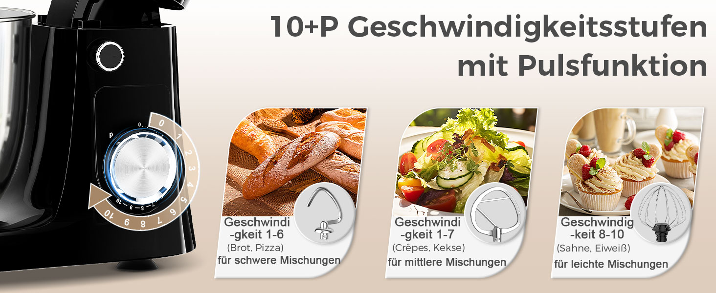 Кухонна машина YASHE 1500W з 2 чашами (4,5L та 5L), 10 швидкостей, нахилений корпус, з гаком для тіста, вінчиком та набором насадок, мультифункціональна