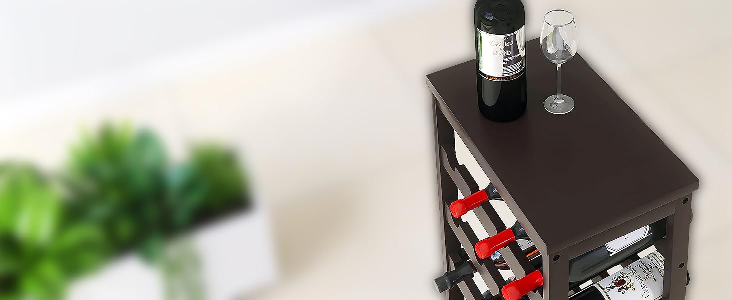 Стеллаж для вина на 24 пляшки з бамбука, 6-ярусний, з полицями та столом (колір: коричневий)