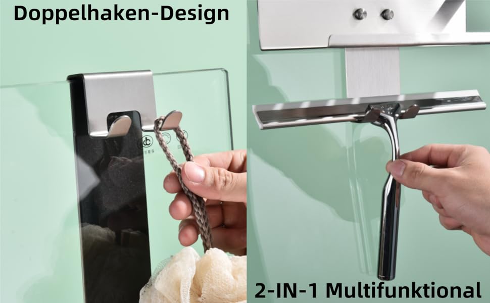 Поличка для душу на гачок, 2 яруси, SUS304 нержавіюча сталь, з гачками для скляних душових кабін, K07-23MB-2GL