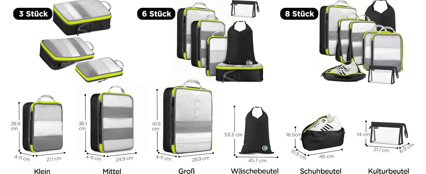 Набір органайзерів для подорожей Cipway: компресійні сумки для одягу та рюкзака, легкі сітчасті пакувальні куби (6 шт), чорний