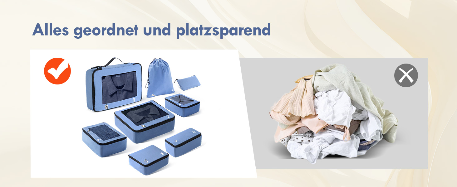 Набір органайзерів для валізи та рюкзака Packing Cubes, 8 предметів, синій — дорожній набір для пакування речей