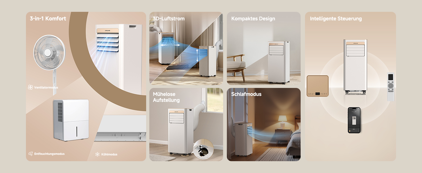 Мобільний кондиціонер Dreame P-Wind10 9000 BTU 3-в-1: охолодження, осушення, вентиляція. Керування через додаток, нічний режим, самоочищення