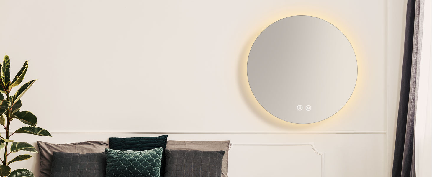 Круглий дзеркало для ванної кімнати з підсвічуванням S'AFIELINA 60 см LED з сенсорним вимикачем, 3 кольори світла (теплий, нейтральний, холодний), регулювання яскравості, 60x60 см