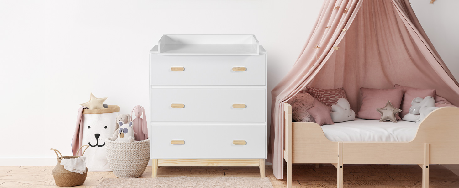 Комод з пеленальним столиком Rebecca Mobili, Aqua Grün Braun, колір блакитно-зелений, матеріал - сосна та MDF, компактний, знімний пеленальний столик, розміри 100 x 80 x 42 см, арт. RE6985