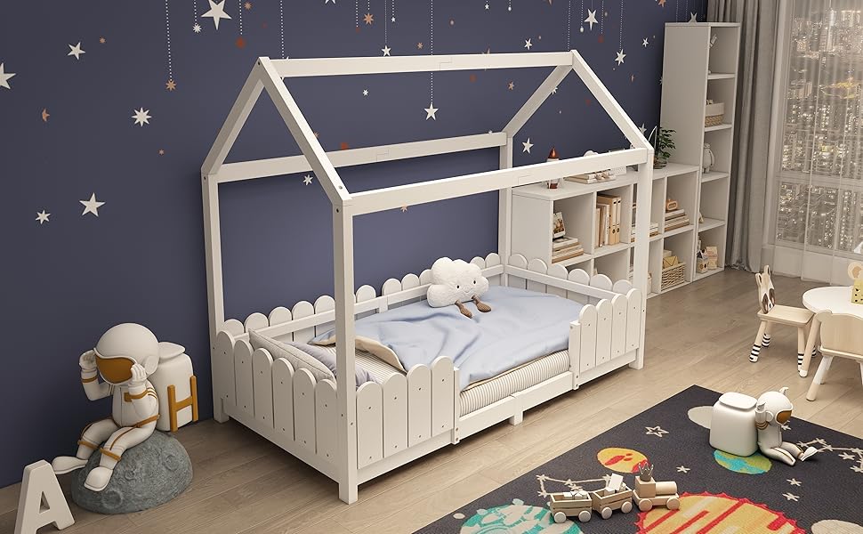 Двоярусне ліжко-хата Moimhear 90x200 см - універсальне ліжко з дерева для хлопчиків та дівчаток