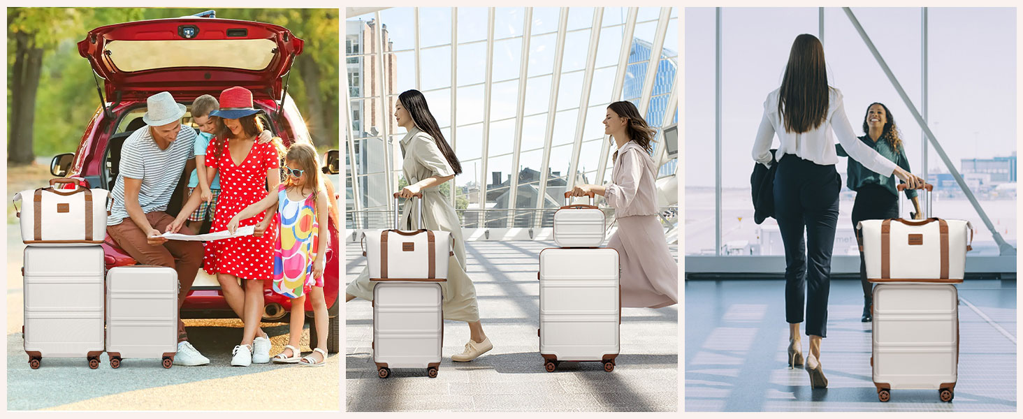 Набір валіз KONO 6 частин: велика валіза, середній, маленький, beauty case, сумка для ручної поклажі, косметичка (сірий/коричневий)