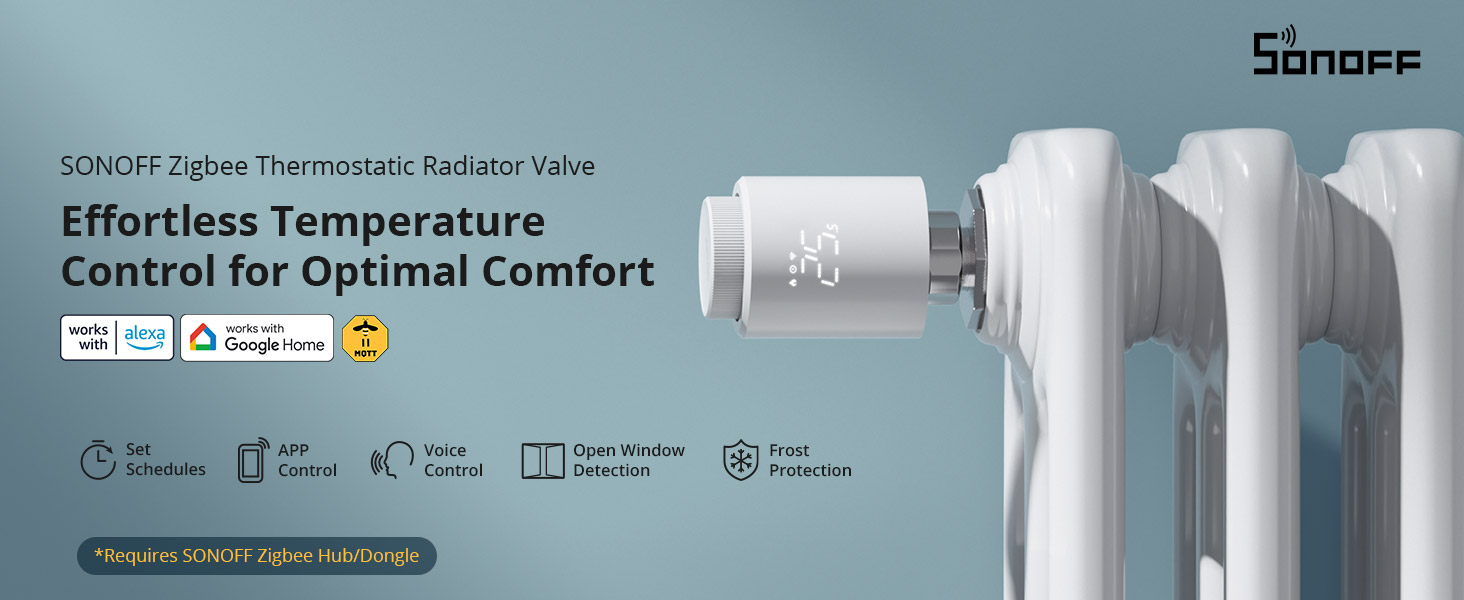 SONOFF TRVZB Zigbee Розумний термостат для радіатора, 4 шт., енергозбереження, програмування, сумісний з Alexa/Google Home/Home Assistant, Zigbee 3.0 Hub