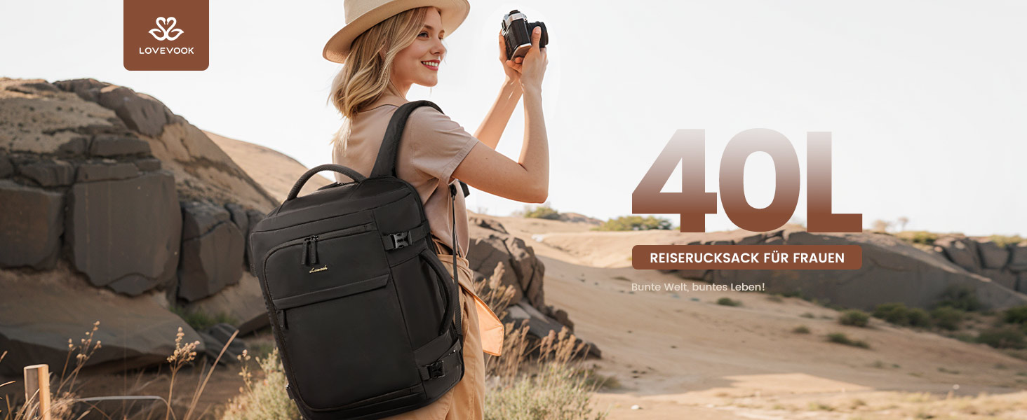 Рюкзак жіночий LOVEVOOK 40L для подорожей та авіаперельотів, Carry On, Beige Khaki