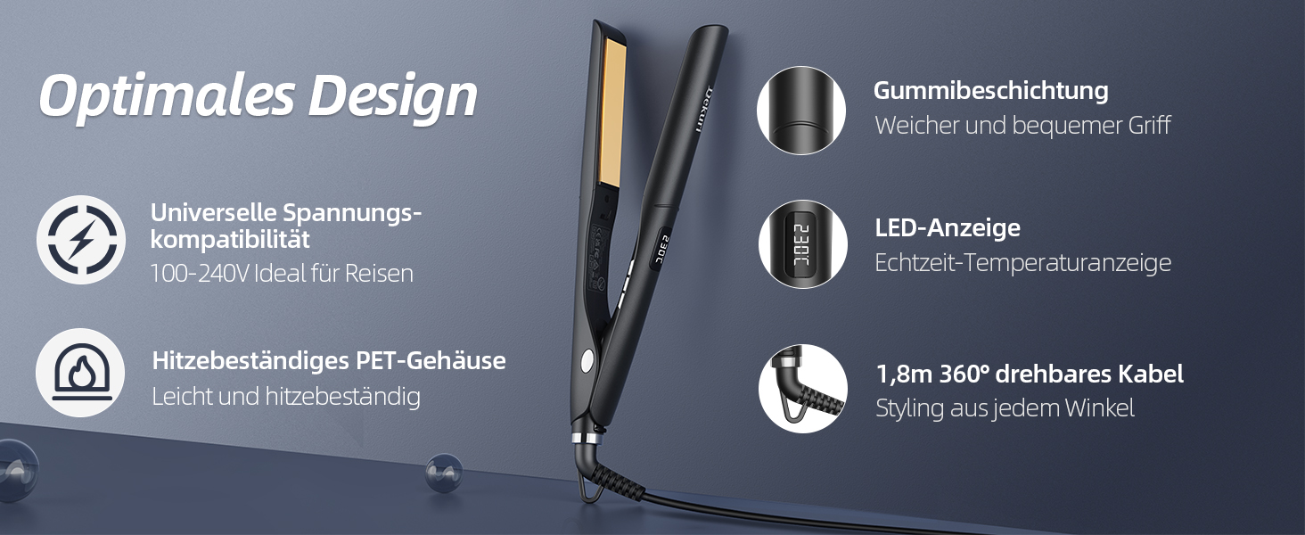 Випрямляч для волосся Dekuri 2-в-1 з насадкою для локонів, з титановою пластиною, швидкий нагрів 30с, LED дисплей 120-230°C, іонізація, для жінок, чорний