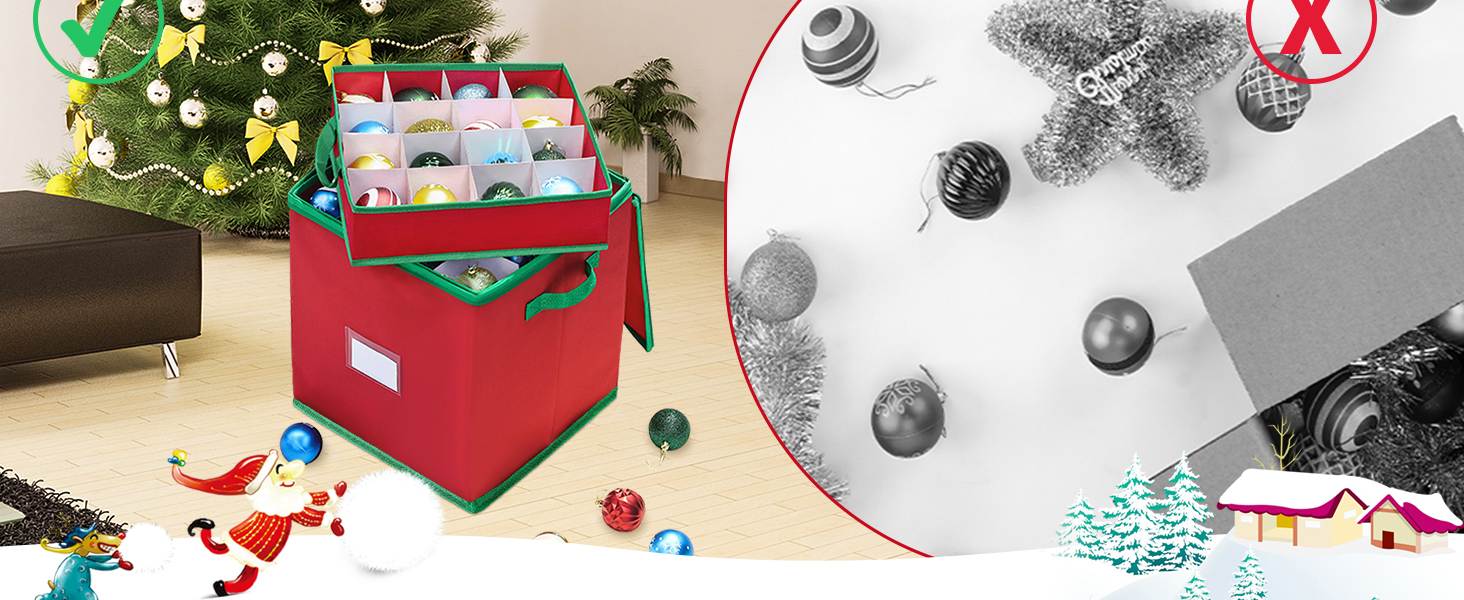 Коробка для зберігання новорічних прикрас VITEVER з регульованими перегородками, 64 кишеньки, 32x32,5x33 см