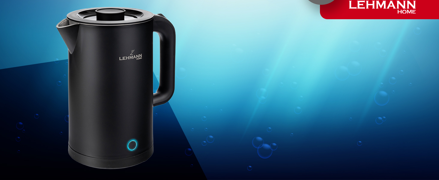 Електричний чайник Lehmann Edelstahl 1.7L, 2200W, чорний: швидкий нагрів, подвійні стінки, захист від перегріву, BPA-free, для дитячого харчування, чаю та кави