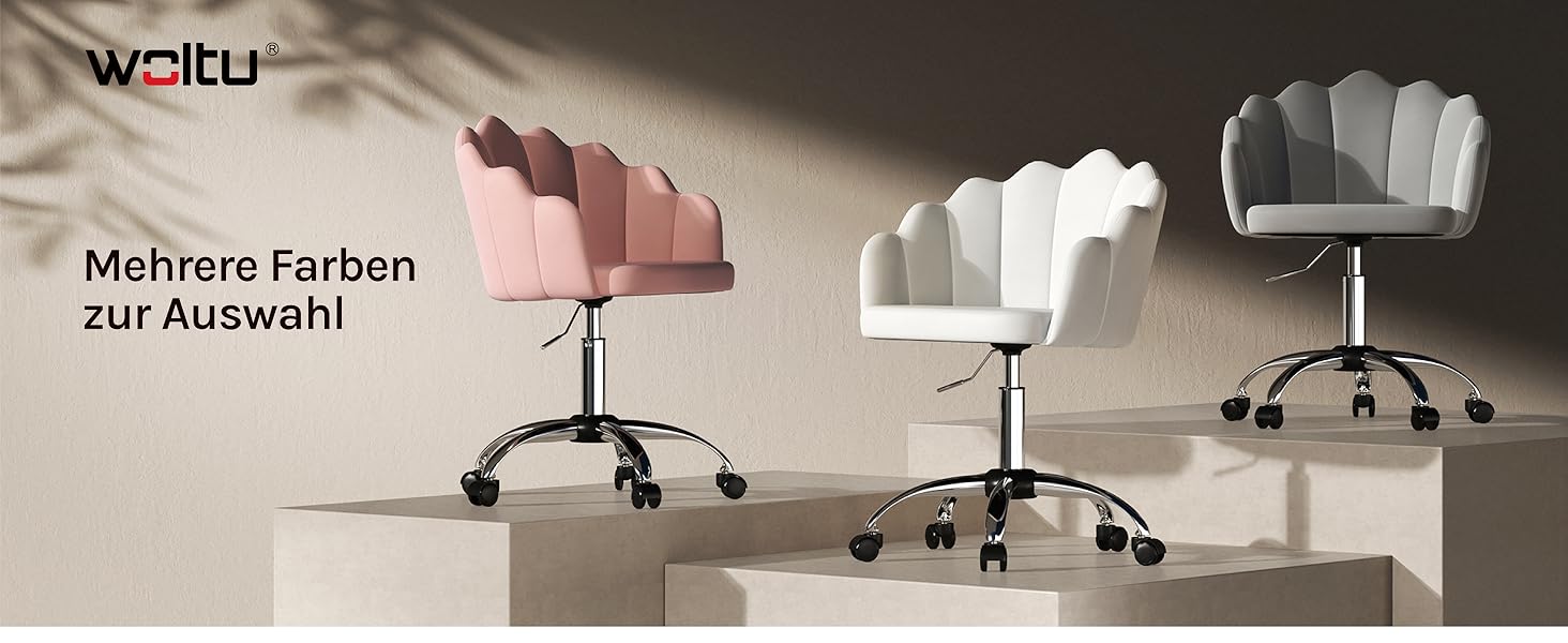 Крісло WOLTU для дому та офісу з м'якою спинкою у вигляді пелюсток, обертове, з регулюванням висоти, для робочого кабінету, спальні, сіре (велюр)