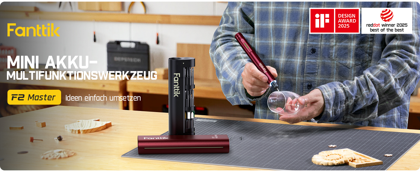 Multifunkціональний акумуляторний інструмент Fanttik F2 Master Mini (Полірування, 3D-друк, гравірування) - 35 насадок, 5 швидкостей, 25000 об/хв, червоний