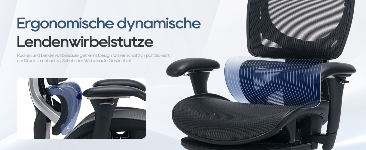 Органічний офісний крісло COLAMY з підніжкою, 3D підлокітниками, підголівником, підтримкою попереку та дихаючою сіткою - для офісу та дому, чорний