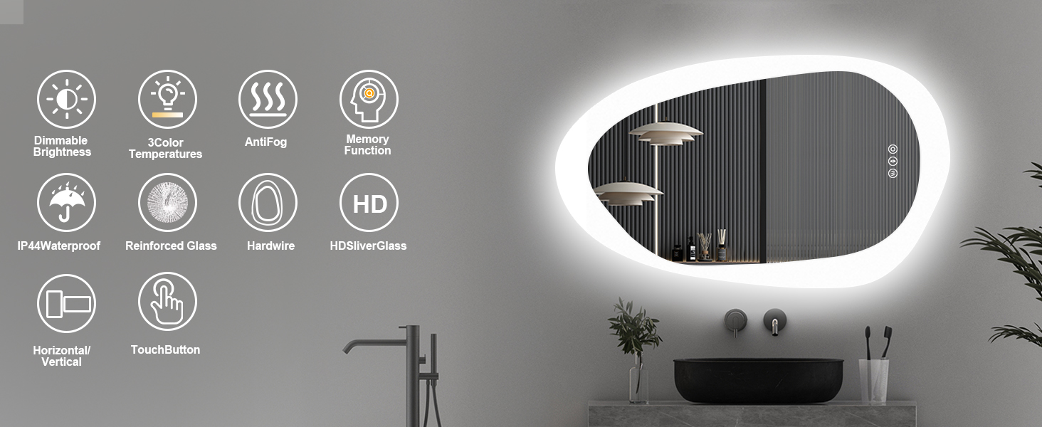 Дзеркало для ванної кімнати YOLEO з підсвічуванням 90x70 см, LED дзеркало з переднім та заднім освітленням, дзеркало з пам'яттю, 3 регульовані кольори світла, антизапар, (100L x 66B cm)
