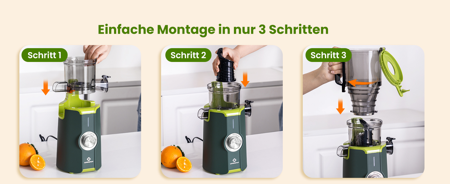 LINKChef Швидковичавник Slow Juicer: холодний віджим, для овочів та фруктів, легко миється, BPA Free, 200W (зелений)