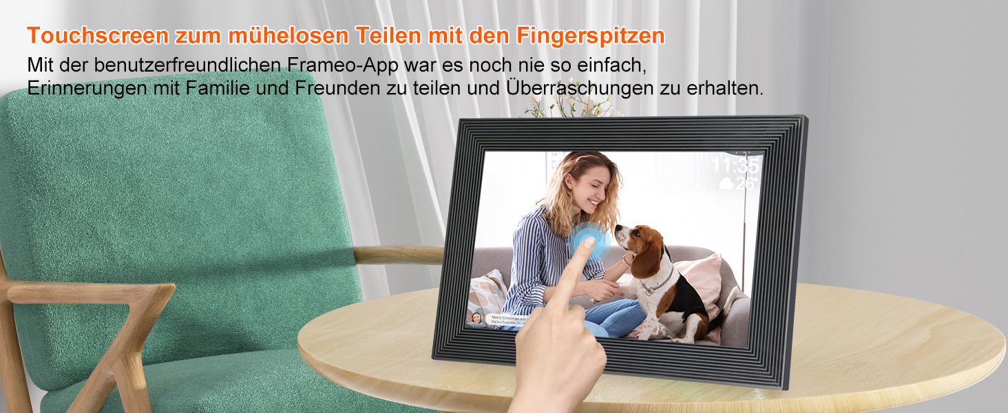 Цифровий фоторамка Frameo WLAN, 10.1 дюйми, LCD сенсорний екран 1280x800, 32GB, автоматичне обертання, підключення Wi-Fi, сумісний з додатком Frameo