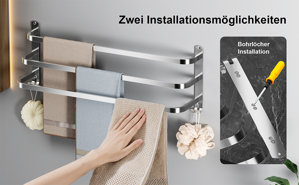 Тримач для рушників 80 см без свердління, срібний, для ванної кімнати та кухні