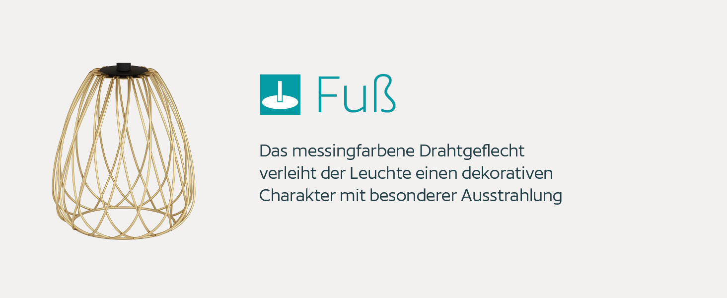 Торшер EGLO JAZMINIA – вінтажний торшер 45 см, чорний та латунь, тканинний абажур, ретро дизайн, метал, патрон E27, LED сумісний, вимикач на кабелі