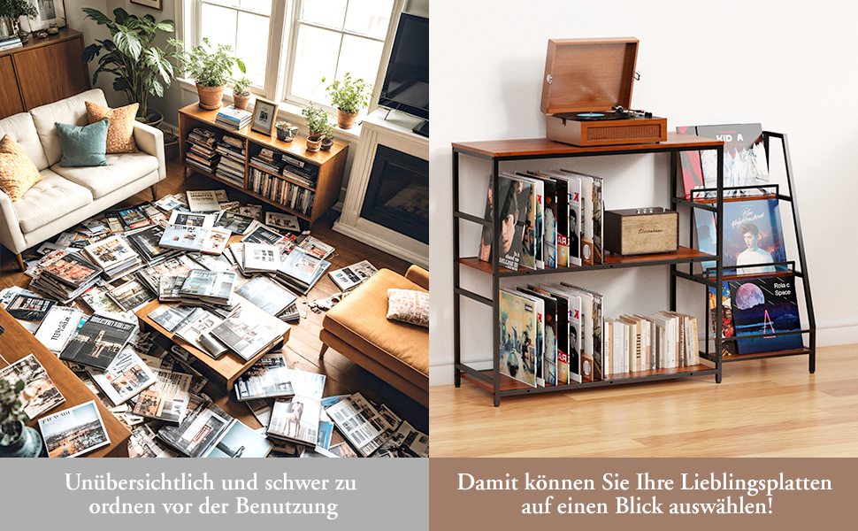 Стіл для програвача YCJY з полицями для платівок, вінтажний, місткість до 400 альбомів