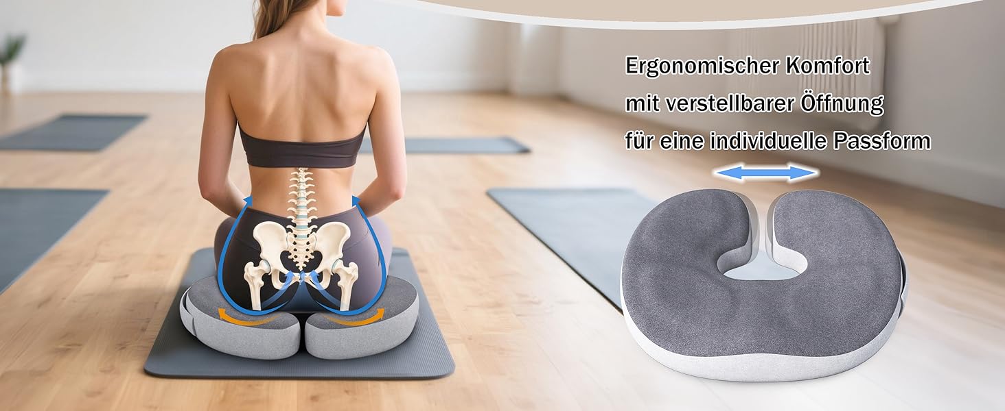 Ортопедична подушка-кільце з ефектом пам'яті Memory Foam для копчика та копчик-підтримки, пом'якшення болю при геморої, ішіасі, вагітності та післяопераційному відновленні (сіра)