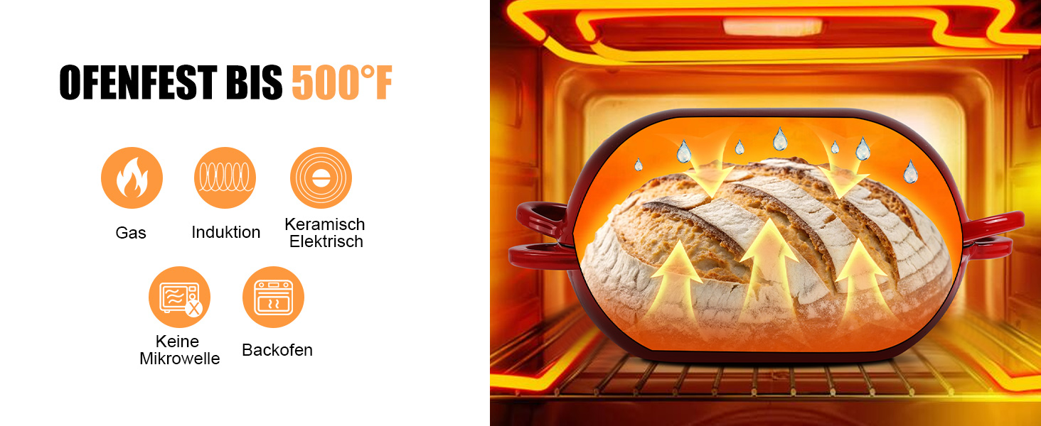 Форма для випікання хліба з кришкою Gusseisen, 23 см, емальоване чавунне ведро, 2.75 л, підходить для духовки (переливи синьо-зеленого та червоного кольорів)