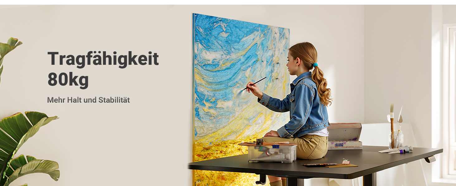 Регульований стіл Claiks з підйомною механізмом (FSC®), вантажопідйомність 80 кг, 3 функції пам'яті, гачки, тихий мотор, для дому та офісу, білий (180 x 80 см, чорний)