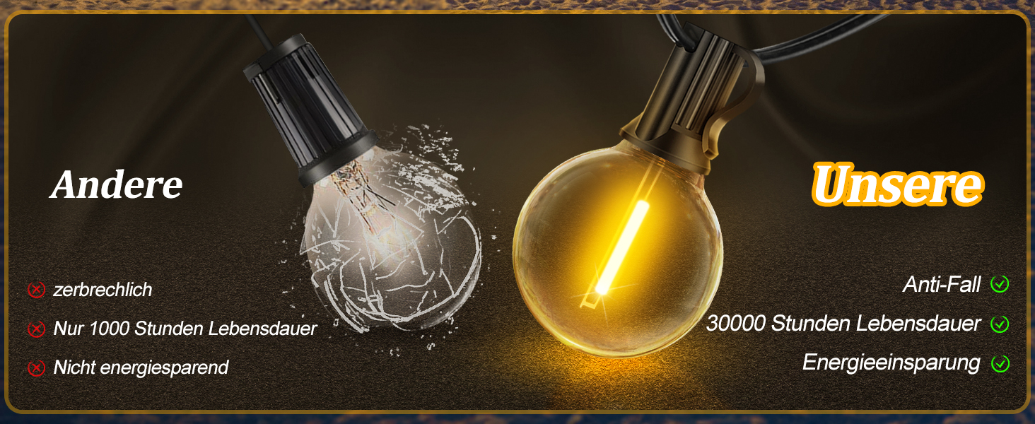 Ланцюжок прикрас LED для вулиці, 30 метрів, тепле біле світло, з пультом, диммування, для балкона, тераси, саду, павільйону, вечірки, вологостійкий