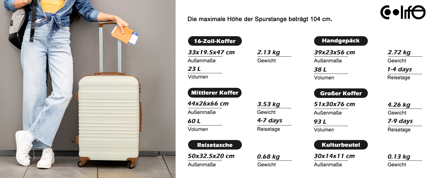 Набір валіз COOLIFE 3 в 1: великий дорожній набір 71 см + сумка та косметичка | ABS, 360° колеса, TSA-замок. Ідеально для подорожей, відпочинку, навчання за кордоном. Сімейний набір ручної поклажі 3 шт. Чорний/Коричневий