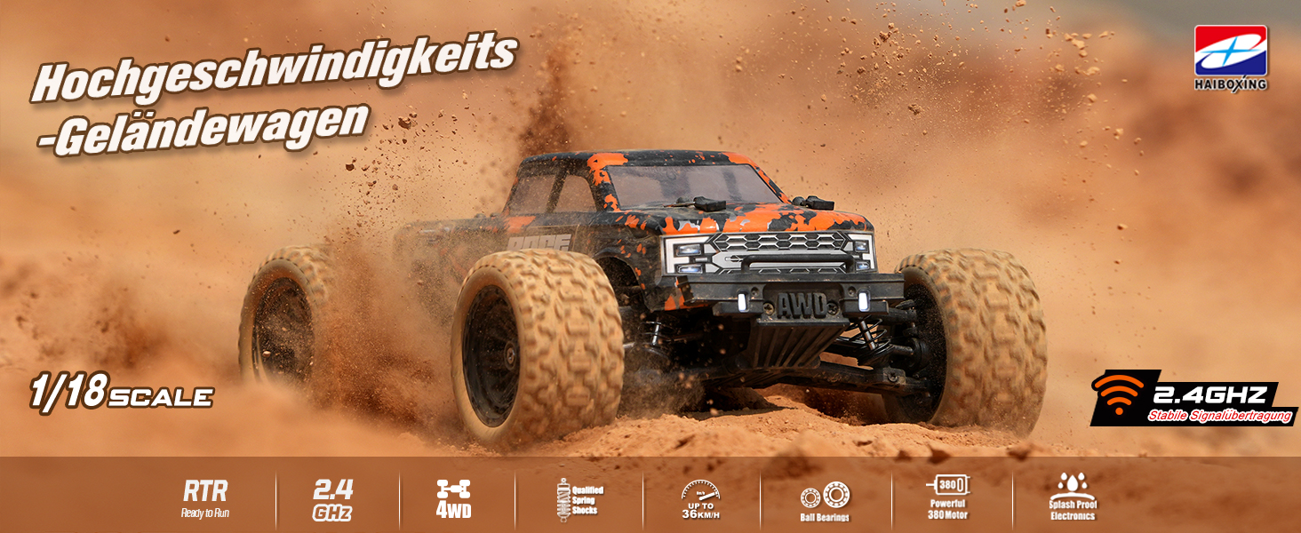 Радіокерований позашляховик Haiboxing 1/18 4WD 36 км/год - RC Monster Truck для дітей та дорослих 18859E