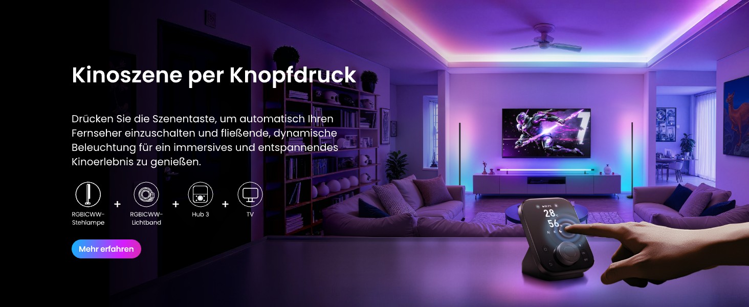 SwitchBot Matter RGBICWW Настільна лампа для вітальні та спальні, димується, з підтримкою Apple Home, Alexa, Google Home, керування через APP, музичні та сценарні режими, чорна LED лампа