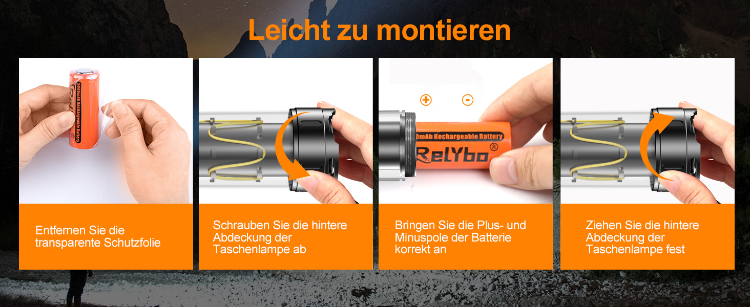 Потужний тактичний ліхтар Relybo LED, 1 000 000 Люмен, акумуляторний, з USB-зарядкою та плавним регулюванням яскравості, для кемпінгу та екстрених ситуацій (Чорний глянець)