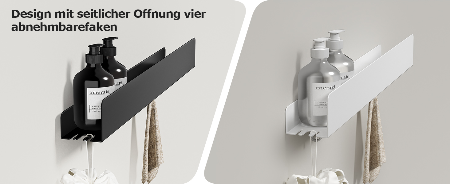 Поличка для душу Rekita без свердління, органайзер для ванної кімнати 40/60 см, нержавіюча сталь, 4 знімні гачки, тримач для шампуню, навісна поличка, полиця для ванної (Чорний)