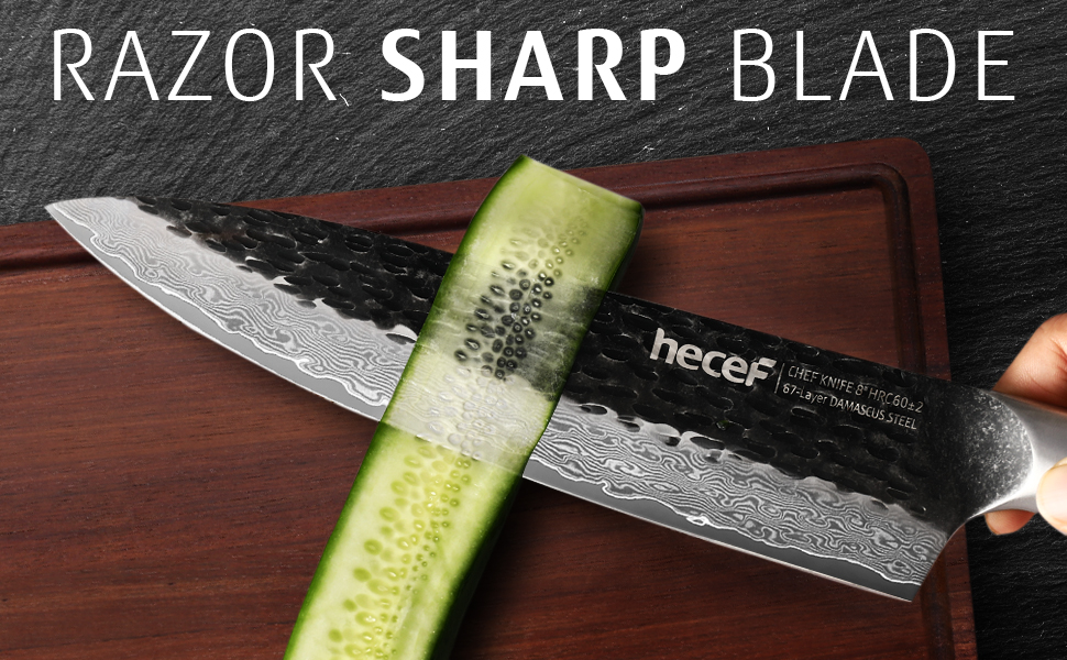 Ніж кухарський Damast 20 см Hecef, професійний ніж шеф-кухаря, японський ніж з 67 шарів дамаської сталі, гостре м'ясне лезо з ручкою з оливкового дерева