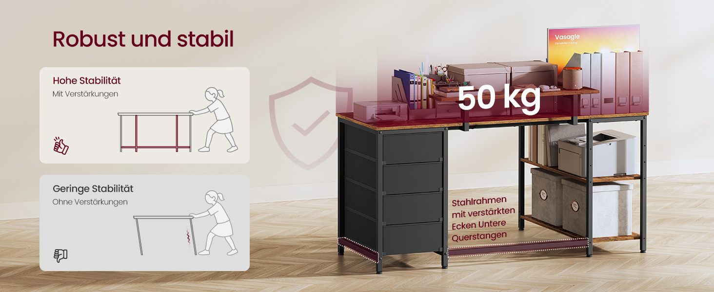 Кутовий комп'ютерний стіл VASAGLE з розетками та USB, 160x80 см, Vintagebraun (LWD173KD01) - ігровий стіл з шухлядами