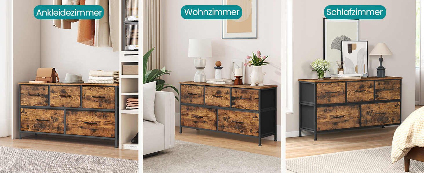 SONGMICS Комод з 7 висувних ящиків, шафа для зберігання, сталь, MDF, фліс, для спальні, коридору, вітальні, кольори: білий, коричневий, чорний (LGS323WH01)