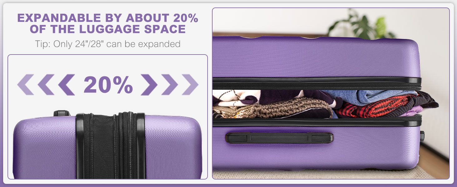KONO Чемодан-валіза ручної поклажі, 55x35x22 см, 3 шт. (фіолетовий) з TSA-замком та подвійними коліщатками для подорожей та бізнесу
