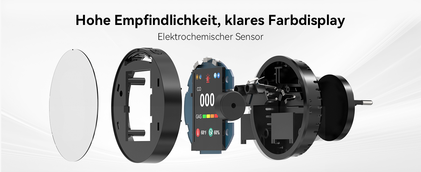 Детектор чадного газу та газу з вилкою, 4-в-1 CO-детектор з датчиком температури та вологості, з акустичним сигналом для дому та автокаравану, 1 шт. (Чорний)