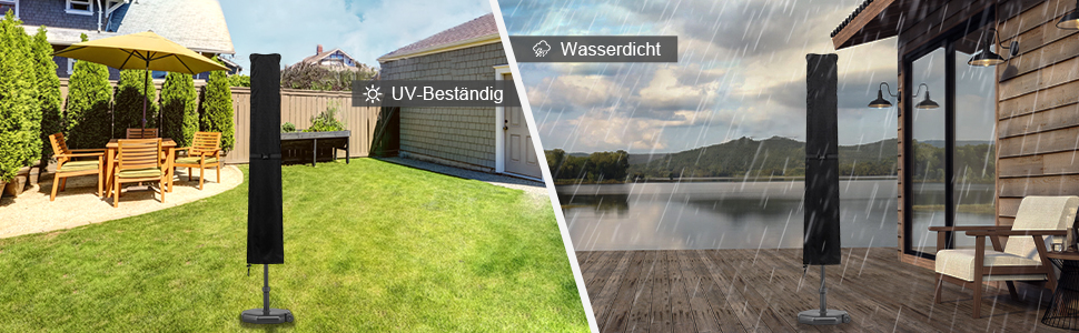 Захисний чохол для парасольки з основою, чохол для парасольки Ø 400 см / 300x300 см, водовідштовхуючий, вітростійкий, захист від УФ-променів, накриття для садової парасольки, ринкової парасольки (Чорний, 190x30/50 см)