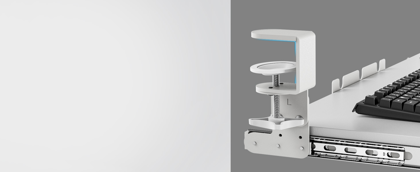 Висувна підставка для клавіатури під стіл з К-подібною фіксацією, великого формату, стійка, висувна платформа 838 мм x 280 мм, білий колір