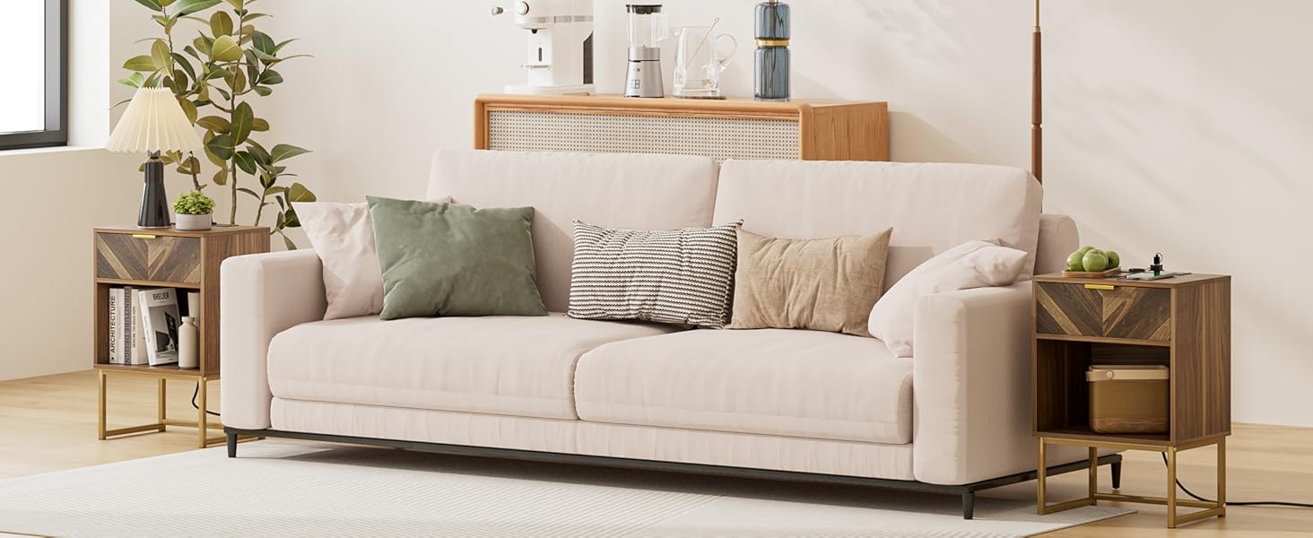 Приліжкові столики з відкритим відсіком, журнальний столик для спальні та вітальні (горіх) (30 x 40 x 60 см з розеткою, горіх)