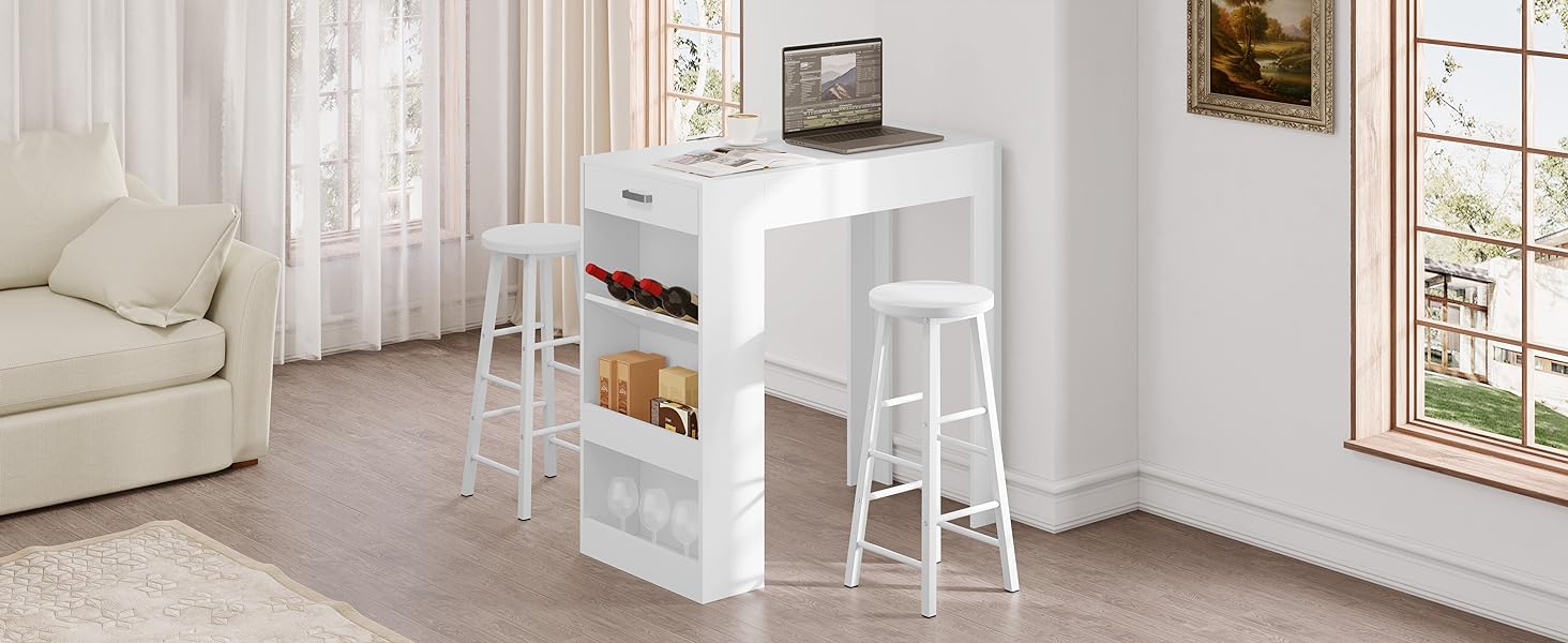 WOLTU Столик барний, кухонний, вітальні, їдальні з 1 шухлядою, 3 полицями, віноградником, чорний 100x50x100 см